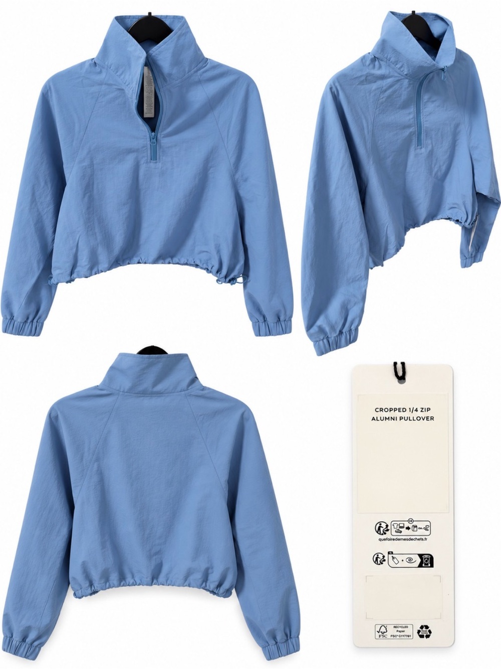 ALO Yoga Cropped 1/4 Zip Pullover Jacket - Light Blue